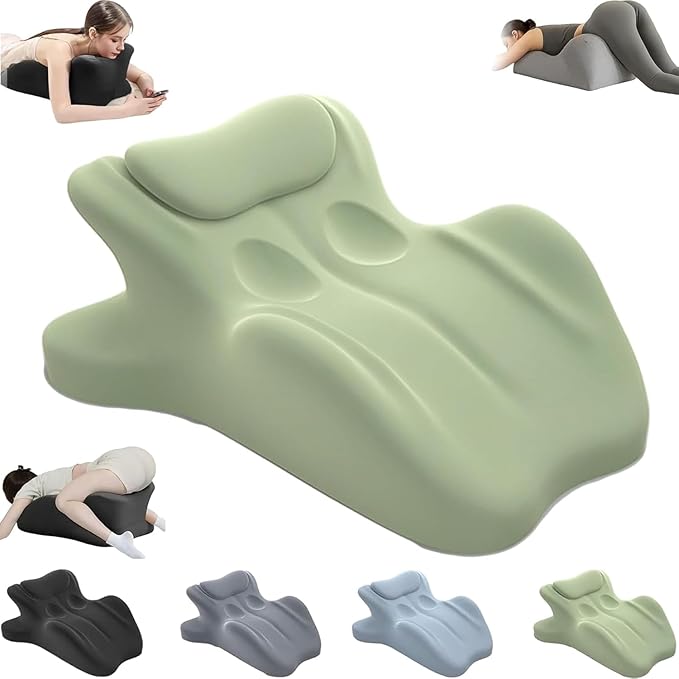 RSN Ergonomic Memory Foam Wedge Pillow, 27° Angled Support for Neck, Back, Waist & Leg Pain Relief, Multi-Position Prone Pillow with Removable Cover (Green, OneSize)