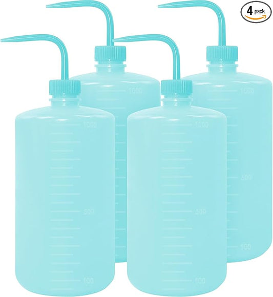 4 Packs Tattoo Wash Bottle Water Squirt Squeeze Diffuser Bottles (Light Blue, 1000ml)