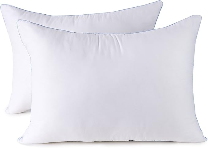 Pillows Set of 2, Fluffy Down Alternative Bed Pillow Cotton Cover, White, King Size 20x36