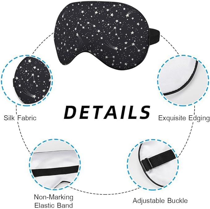 Galaxy Sleep Mask Eye Mask Star Space Connection Sparkling Black Sleep Mask Light Blocking Adjustable Smooth Soft Eye Masks for Women Deep Rest Travel