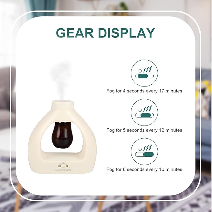 HAPPTWS Waterless Essentil Oil Diffuser Set - Cordless Diffuser 3 Timer Settings Battery Operated for Bedroom Yoga Studio Bathroom Pet Room-Milky White