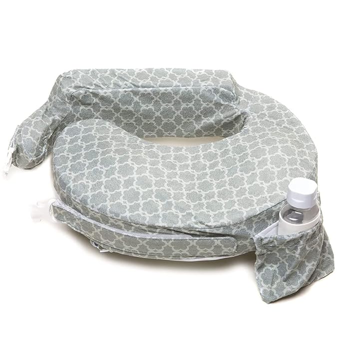 My Brest Friend Nursing Pillow - Deluxe - Enhanced Comfort w/ Slipcover - Ergonomic Design for Ultimate Breastfeeding Support For Mom & Baby - Adjustable Backrest & Handy Side Pocket, Flower Key Gray
