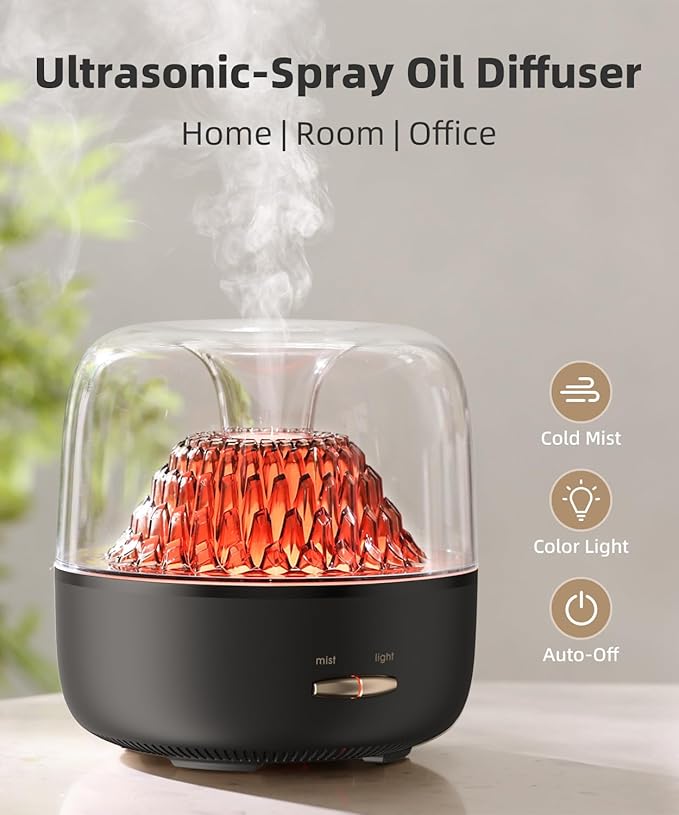 Small Essential Oil Diffuser for Home, Stylish Volcano Mountain View & Colorful Lighting, Aromatherapy Aroma Diffusers, Small Size for Personal Office Desk Bedroom Bathroom