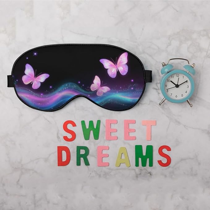 Glowing Magical Butterflies Sleep Mask Eye Mask Fireworks Glitter Romantic Flying Sleep Mask Light Blocking Adjustable Smooth Soft Eye Masks for Women Deep Rest Travel