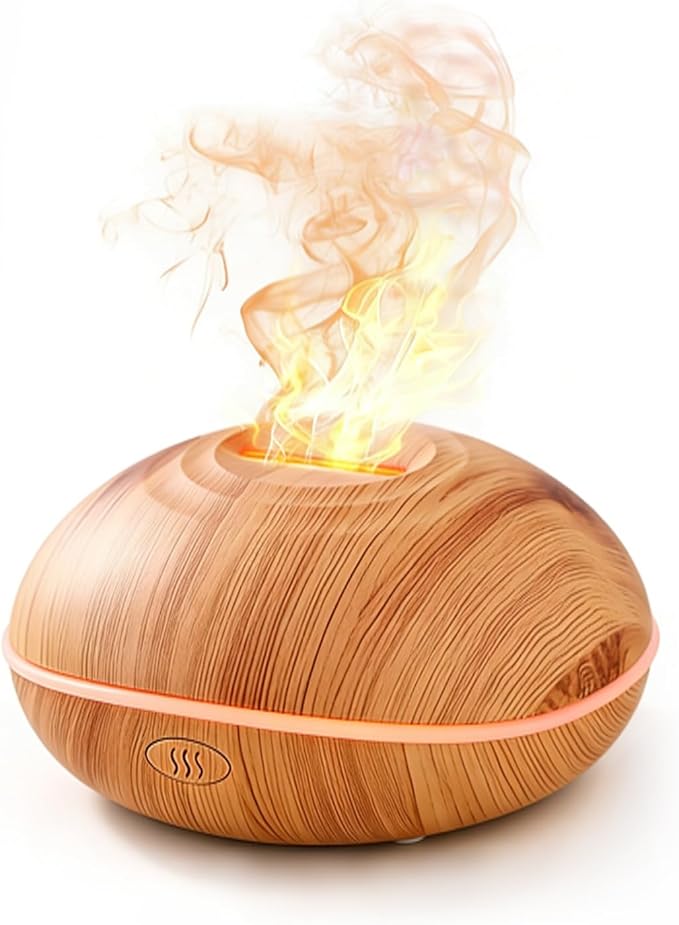ThreeH Wood Grain Essential Oil Diffuser 200ml Ultrasonic Humidifier 7-Color Changing LED, Auto Off USB-C for Cozy Home Decor