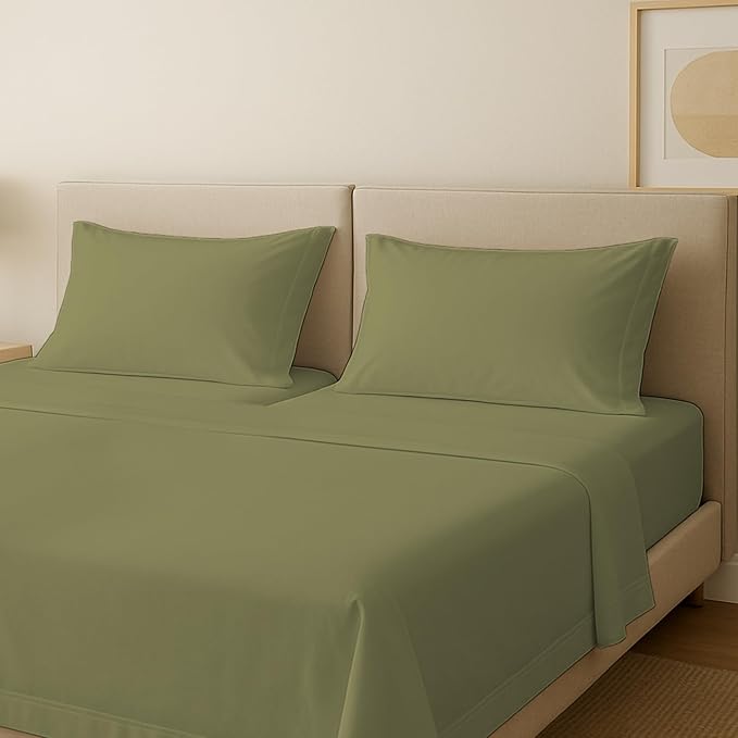 Carressa Linen 100% Egyptian Cotton Split King Sheets Sets for Adjustable Bed - 600 Series Hydrangeas Collection 5 PC Sage Green Top Split King Sheets, 16" Deep Pocket Sheet for Adjustable Bed