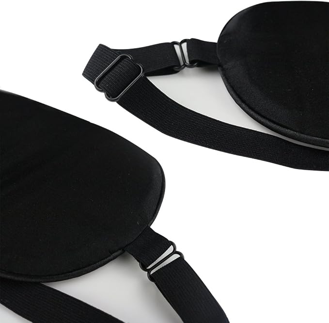 FMS Natural Silk Sleep Mask Blocks Light Completely, 2 Packs Soft Lightweight Eye Mask with Adjustable Strap Best for Travel, Meditation, Shift Work and Daytime Napping (Black)