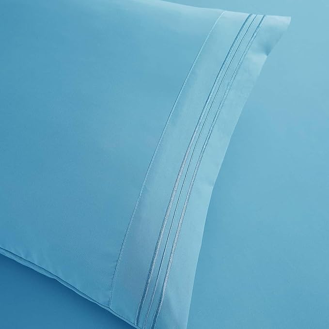 Clara Clark Full Sheets, 6 Piece Set - Hotel Luxury Bed Sheets, Super Soft Bedding Set, Full Size, Beach Blue