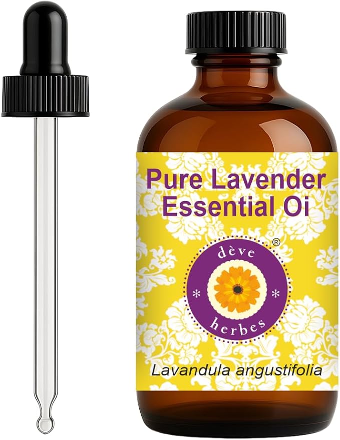 Deve Herbes Pure Lavender Essential Oil (Lavandula angustifolia) with Glass Dropper Steam Distilled 120ml (4 oz)