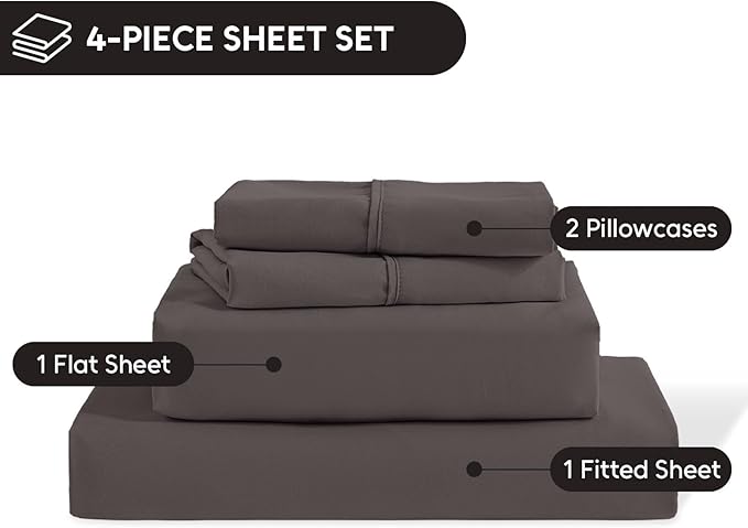 Full Size Bed Sheets Set, 4 Pieces Hotel Luxury Soft Microfiber Bed Sheets Set, Up to 16" Deep Pockets, Oeko-Tex Sheets with Elastic, Breathable, Wrinkle Free(Dark Gull Gray,Full)