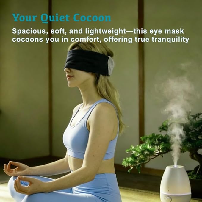 Silent Fastener Wide Sleep Mask with Ear Cover, Dual-Sided Cozy and Silky Eye Mask for Sleep, No Strap Satin Sleeping Eye Mask for Long Hair, Comfortable Eye Mask for Travel