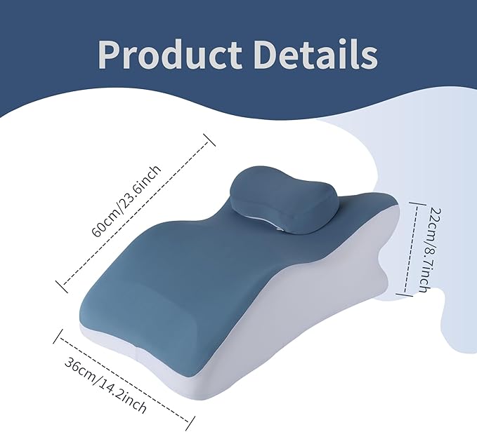 Reading Prone, Ergonomic Back Support Pillow for Bed Sitting Up Prone Pillow Face Down Sleep, Resting,Relaxing Back Pain Relief, with Washable Cover, Blue