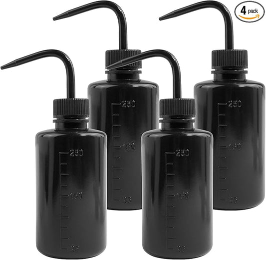 4 Packs Tattoo Wash Bottle Water Squirt Squeeze Diffuser Bottles (Black, 250ml)