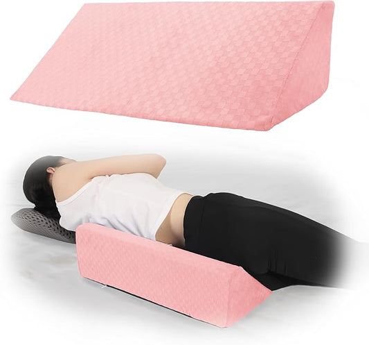 Bed Wedge Pillow for Side Sleeping Foam Filled Body Positioning Triangle Pillow Suitable for Pregnancy and Surgery Prevent Bed Sore for Leg and Back Support with Pillow Case (Light Pink)