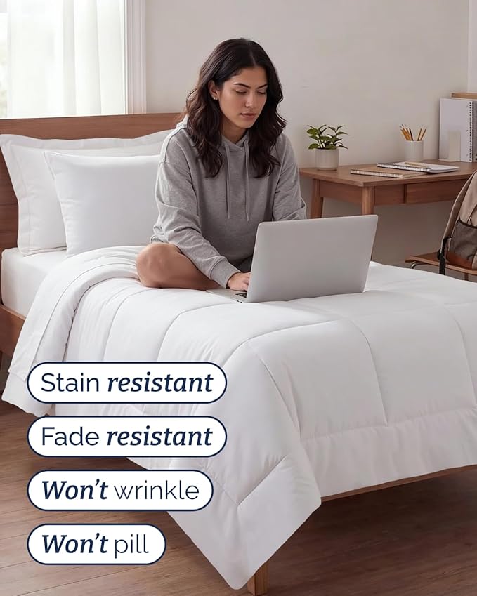 Twin XL Comforter Set - 5 Piece Bed in a Bag Twin XL Size Bed Set - Down Alternative Comforter, Flat Sheet, Fitted Sheet, Pillowcase & Sham for All Seasons - Ultra Soft, Comfy and Breathable - White