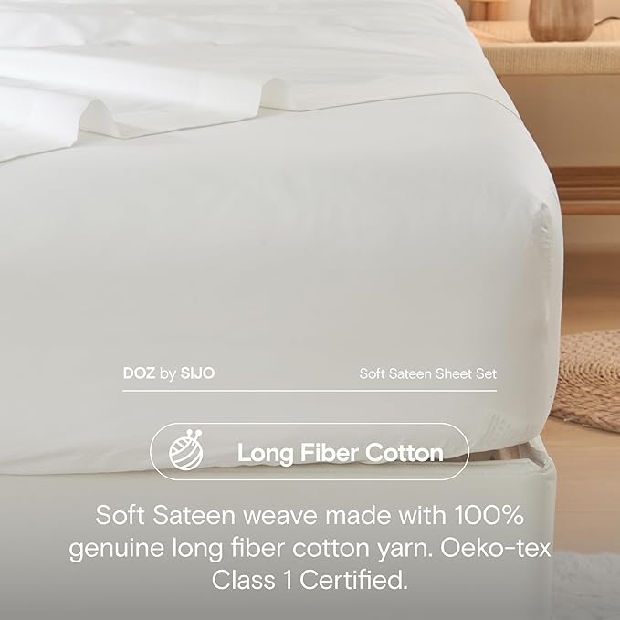 DOZ 100% Long Staple Cotton Duvet Cover Set, Soft Sateen Weave, Smooth, Breathable, Hotel Comfort, 106"x90", 8 Loops, 3pc – 2 Pillowcases 1 Duvet Cover (Snow, King/Cal King)