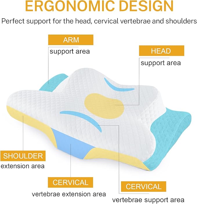 Contour Memory Foam Pillow, Cervical Pillow for Neck Pain Relief, Ergonomic Pillow for Sleeping, Orthopedic Neck Pillow with Washable Cover, Bed Pillows for Side, Back, Stomach Sleepers