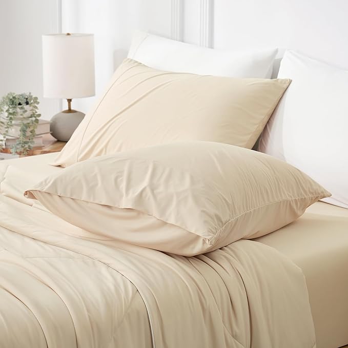 Cozy Bliss Cooling Pillow Cases for Hot Sleepers, Q-Max>0.45, Standard Size Set of 2, Soft & Silky Pillow Covers with Envelope Closure,Gift, Khaki, 20x26 Inches
