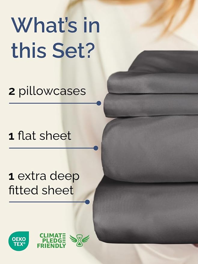 Extra Deep Full Sheet Set - 4 Piece Breathable & Cooling Bed Sheets - Easily Fits 18 to 24 inch Mattress - Ultra Soft, Wrinkle & Fade Free with Extra Deep Pockets - Hotel Luxury Bedding - Dark Grey
