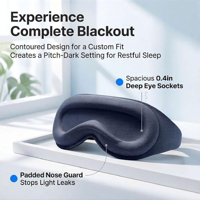 100% Blackout Weighted Sleep Mask - 3D Contoured Eye Mask for Sleeping, Zero Eye Pressure Design, Soft Breathable Fabric,Eye Cover for Bedtime Relaxation, Camping and Travel Nap, Black