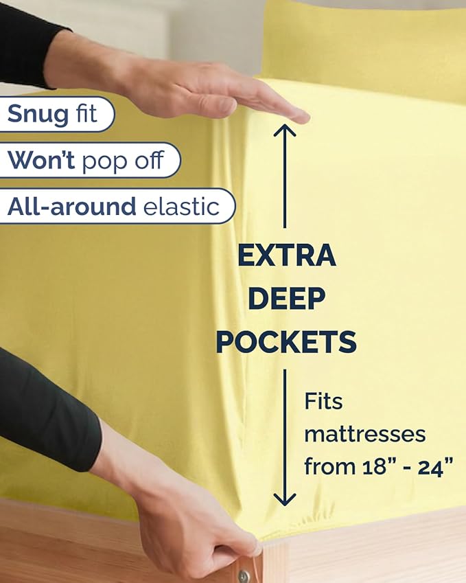 Extra Deep Twin XL Sheet Set - 3 Piece Breathable & Cooling Bed Sheets - Easily Fits 18 to 24 inch Mattress - Ultra Soft, Wrinkle & Fade Free with Extra Deep Pockets - Hotel Luxury Bedding - Yellow