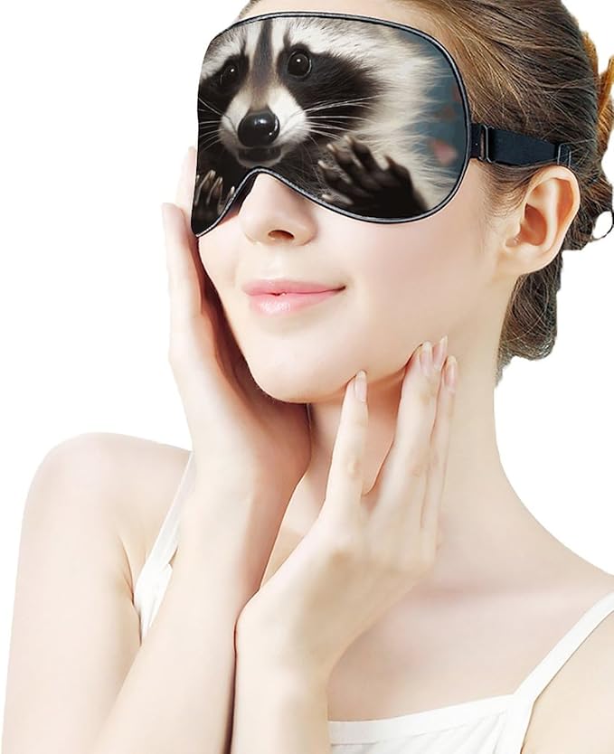 Cute Funny Raccoon Sleep Mask Sleeping Mask Elastic Blackout Sleeping Eye Mask for Full Night's Sleep Travel and Nap