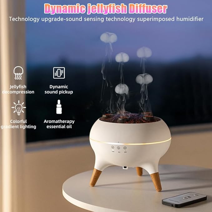 Jellyfish Diffuser Humidifier for Bedroom, White Noise Slient Cool Mist Humidifier for Home Baby, Portable 250ml Simulate a Volcano Essential Oil Diffuser,7 Colors LED,Waterless Auto Shut-Off