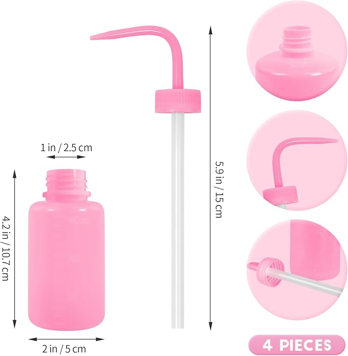 4 Packs Tattoo Wash Bottle Water Squirt Squeeze Diffuser Bottles (Pink, 150ml)