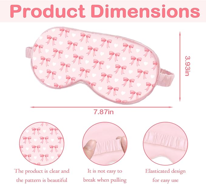 Pink Bow Sleep Mask for Women, Pink Sleep Mask, Night Masks for Sleeping for Women, Double Layer Silk Filling and Elastic Strap, Travel and Nap, Soft Eye Cover Eyeshade