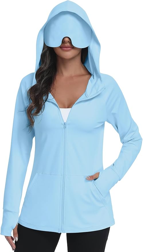 SeSe Code UPF 50+ Hoodie With Eye Mask Womens Zip Up Travel Jackets Sleep Sun Protection Shirts Pockets Outdoor Nap