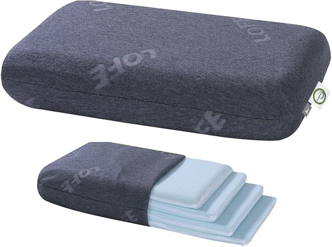 Adjustable Memory Foam Pillow - 4 Heights from 1.2 to 4.8in, Cervical Pillow for Neck Pain Relief, CertiPUR-US Neck Support Pillow for Side Sleepers, Thin Pillow for Back/Stomach Sleepers