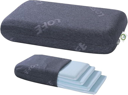 Adjustable Memory Foam Pillow - 4 Heights from 1.2 to 4.8in, Cervical Pillow for Neck Pain Relief, CertiPUR-US Neck Support Pillow for Side Sleepers, Thin Pillow for Back/Stomach Sleepers