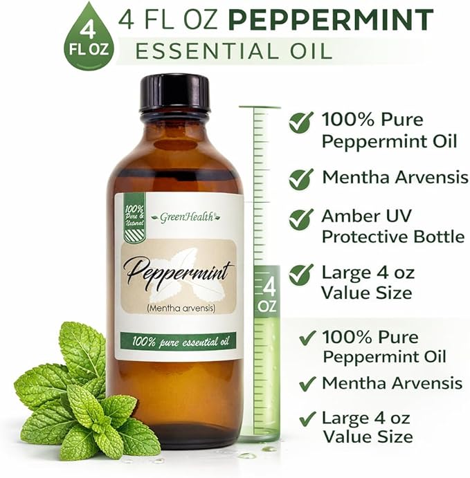 Peppermint Essential Oil - 4 fl oz - 100% Pure Essential Oil - GreenHealth