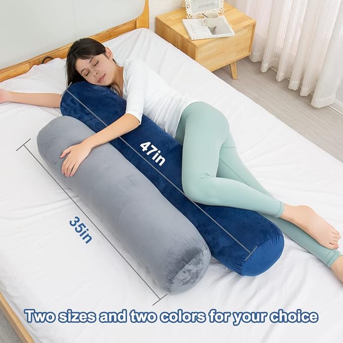 1 MIDDLE ONE Body Pillow for Adults, Bolster Pillow with Removable Velvet Cover, Long Round Cervical Roll Pillow, 35 x 7.87 Inches, Grey