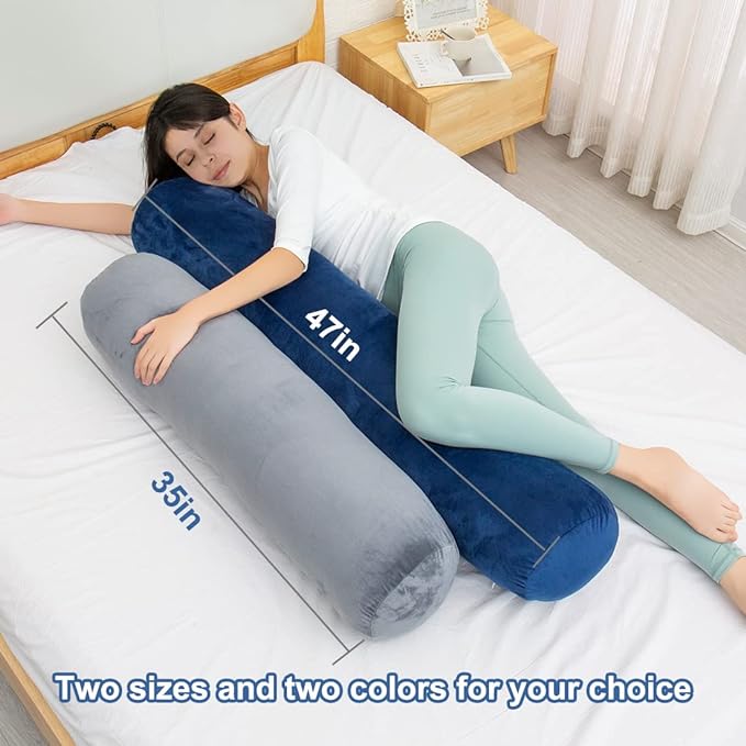 1 MIDDLE ONE Body Pillow, Bolster Pillow with Cooling Cover, Long Round Roll Cylinder Pillow for Bed, 35" x 7.87", Grey