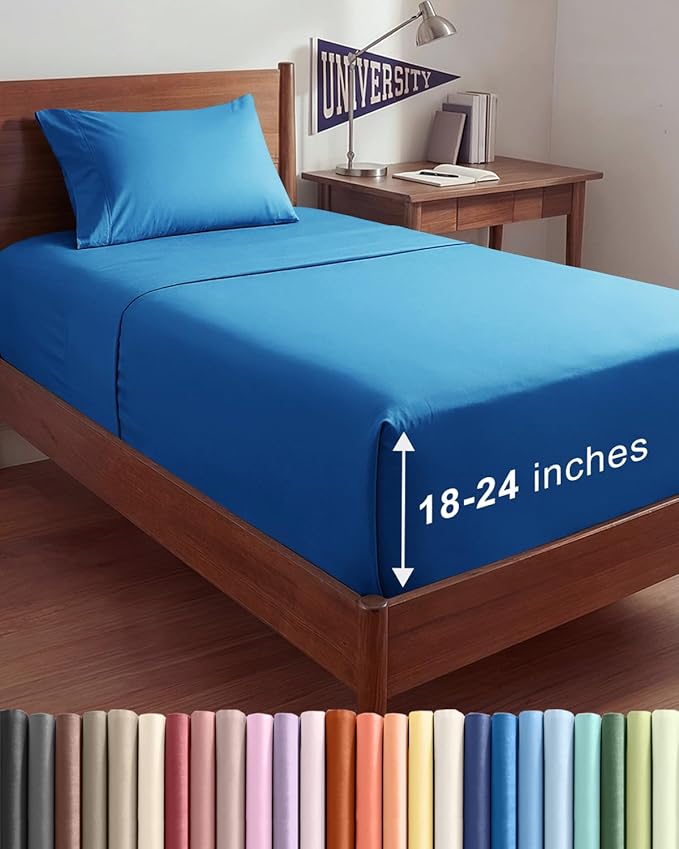 Extra Deep Twin XL Sheet Set - 3 Piece Breathable & Cooling Bed Sheets - Easily Fits 18 to 24 inch Mattress - Ultra Soft, Wrinkle & Fade Free w/ Extra Deep Pockets - Hotel Luxury Bedding - Royal Blue