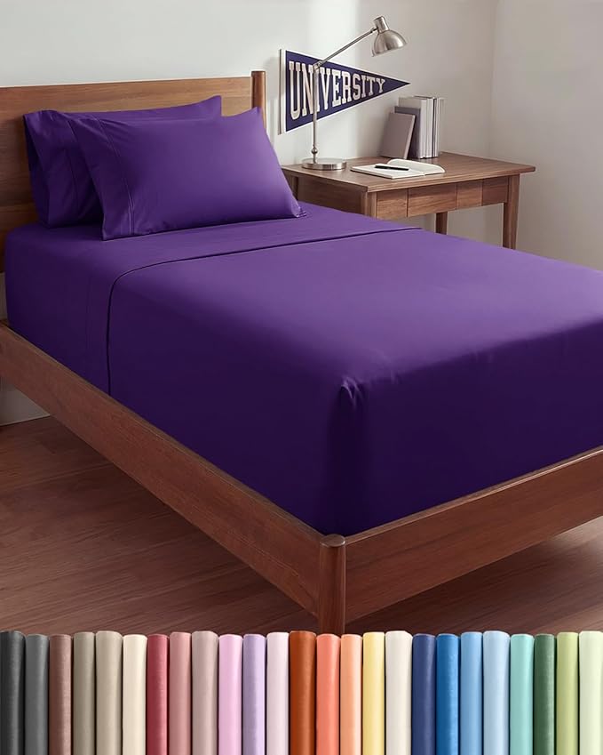 Extra Deep Twin XL Sheet Set - 4 Piece Breathable and Cooling Sheets - Hotel Luxury Bedding for Women, Men, Kids & Teens - Easy Secure Fit - Soft, Wrinkle Free and Comfy - Extra Deep Pockets - Purple