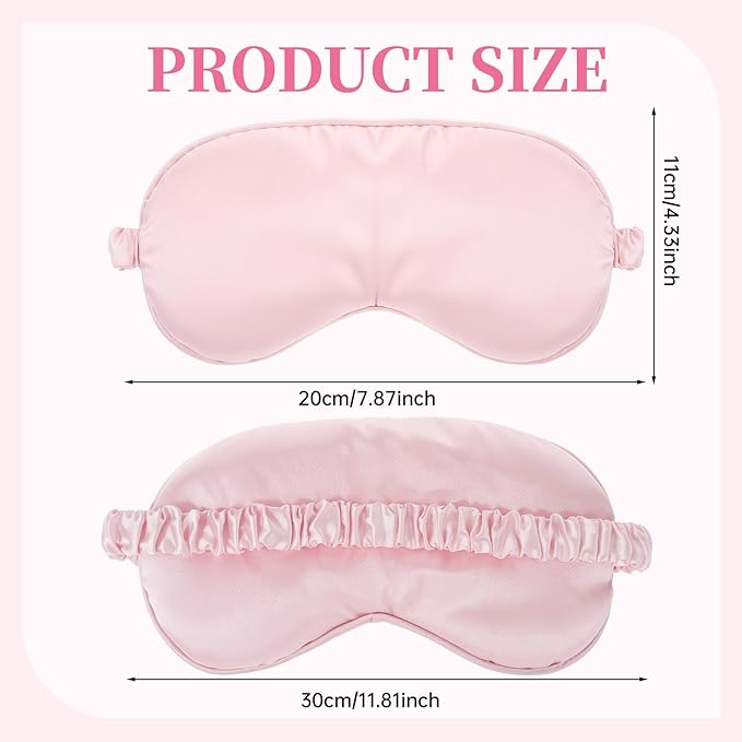 Jeffdad Sleep Mask, 2 Pack Silk Cover Eye Contour Zero Pressure Blindfold with Adjustable Eye Sleep Shade Covers, for Night Sleeping, Travel, Nap（Black, Pink）