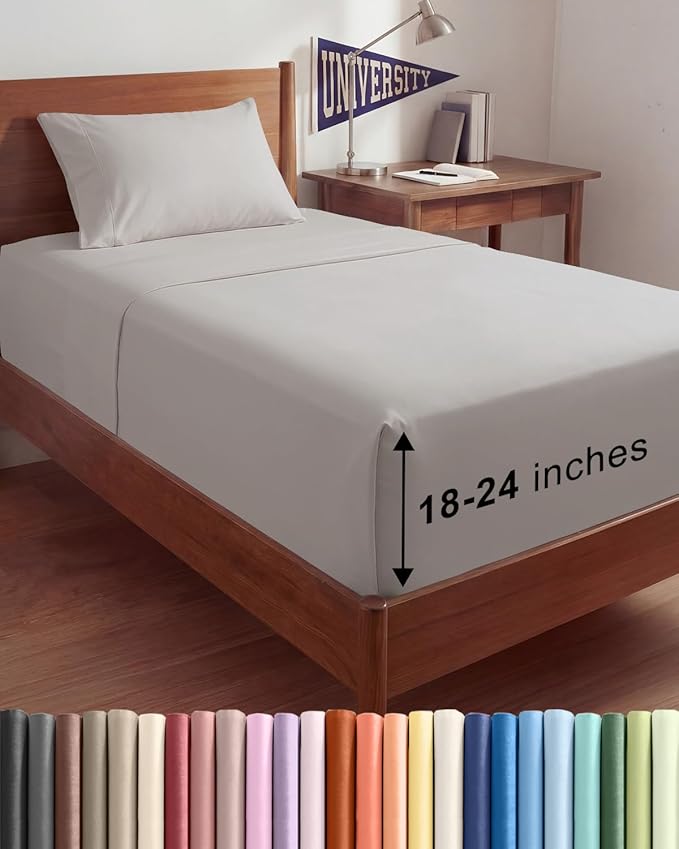 Extra Deep Twin XL Sheet Set - 3 Piece Breathable & Cooling Bed Sheets - Easily Fits 18 to 24 inch Mattress - Ultra Soft, Wrinkle & Fade Free w/ Extra Deep Pockets - Hotel Luxury Bedding - Light Grey