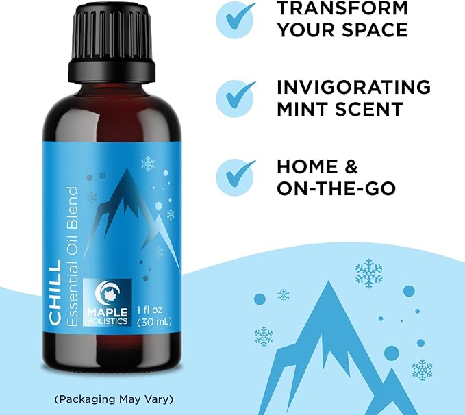 Maple Holistics Essential Oil Set - Breathe Chill and Energize Essential Oil Blends for Diffuser Aromatherapy and Baths - Relaxing Essential Oils for Diffusers for Home