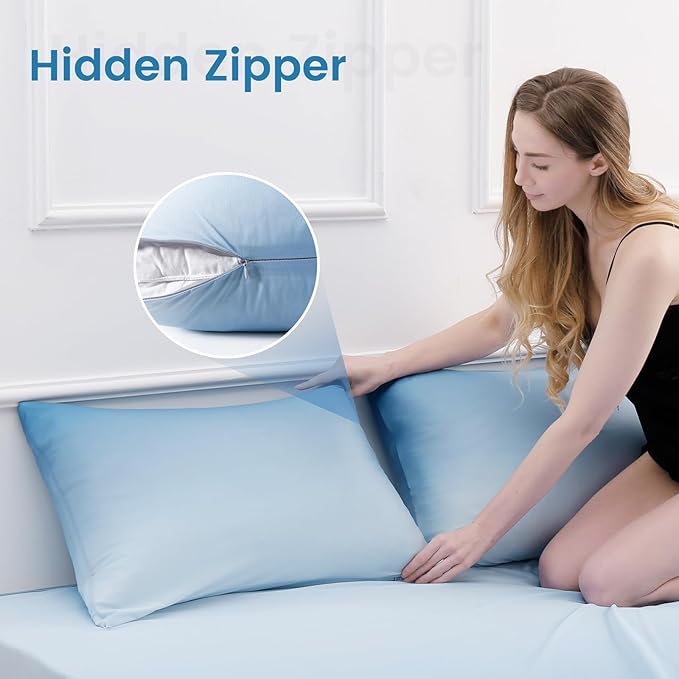 LUXEAR Cooling Pillow Cases, 2 Pack King Size Arc-Chill Q-max > 0.5 Gradient Cool Pillowcases for Hair Skin,Breathable Silky Cooling Summer Pillow Cover for Hot Sleepers & Night Sweats- Gradient Blue