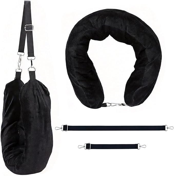 Stuffable Travel Neck Pillow, Soft Velvet Fillable Airplane Pillow for Clothes, Adjustable Neck Fit, Carry-On Packing Luggage Saver
