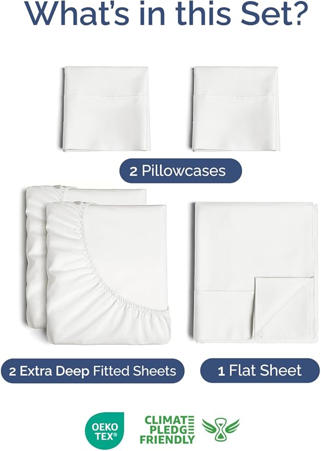 Extra Deep Split King Sheet Set - 5 Piece Breathable & Cooling Bed Sheets - Easily Fits 18 to 24 inch Mattress - Soft, Wrinkle & Fade Free w/ Extra Deep Pockets - Hotel Luxury Bedding - Antique White