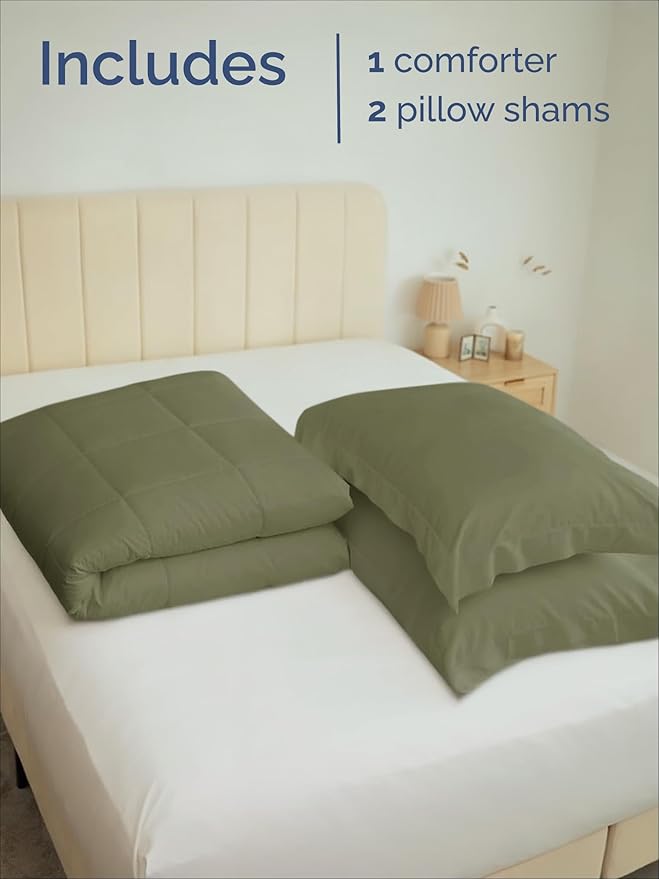 King Comforter Set - 3 Piece Bed Set for All Seasons - 1 Soft Quilted Comforter with Corner Tabs & 2 Pillow Shams - Comfy & Breathable - Premium Down Duvet Insert - Oeko-TEX - King Size, Sage Green