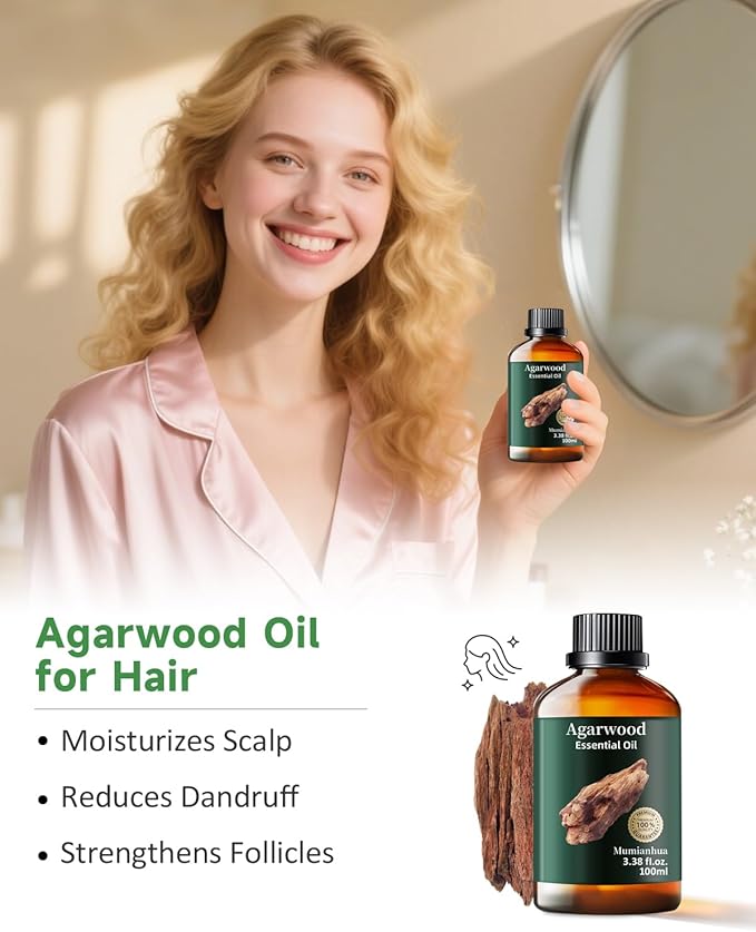 Agarwood Essential Oil, Mumianhua Pure Oud Oil, Luxurious Woody Essence for Aromatherapy, Reed Diffuser, Meditation, Perfumery & Mind Wellness, 3.38 Fl Oz