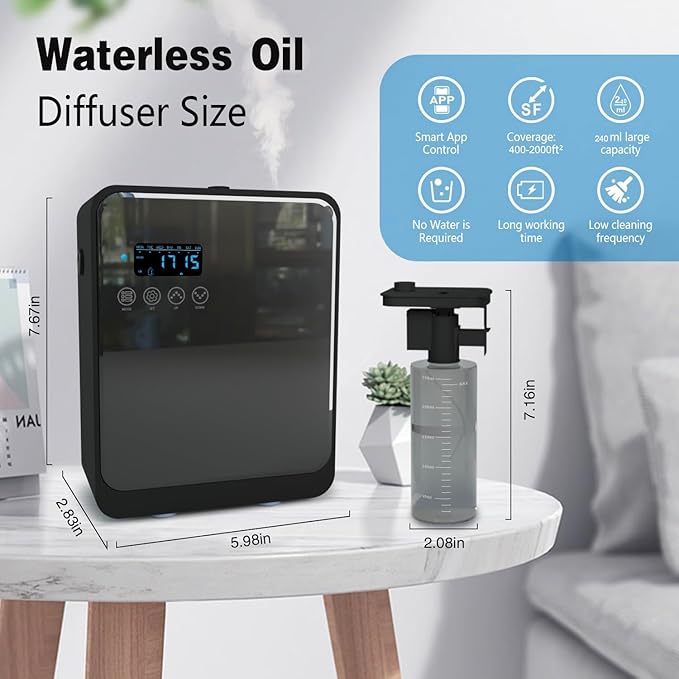 Smart Aroma Diffuser for Home & Business, 240ml Waterless Essential Oil Diffuser with App Control, Covers 400 to 2000 Sq.Ft, Pure Essential Oil Only for Hotel, Office, Spa