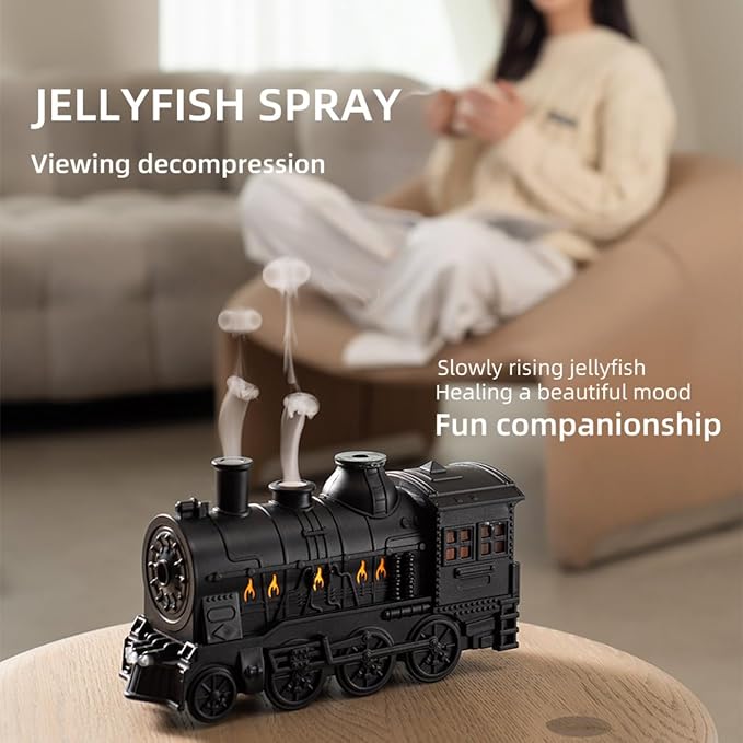 300ml Vintage Steam Train Aromatherapy Essential Oil Diffuser and Humidifier with Dual-Color LED Light, Ultra-Quiet and Auto Shut-Off (Standard US Power Supply)