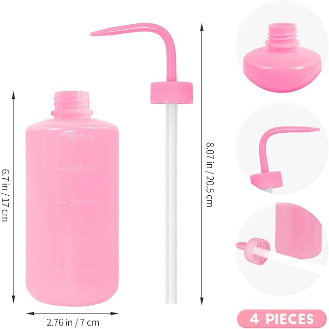4 Packs Tattoo Wash Bottle Water Squirt Squeeze Diffuser Bottles (Pink, 500ml)