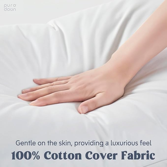 puredown® Goose Feather Down Sleeping Pillows Soft Bed Pillows for Sleeping with 100% Cotton Shell Set of 2 King Size