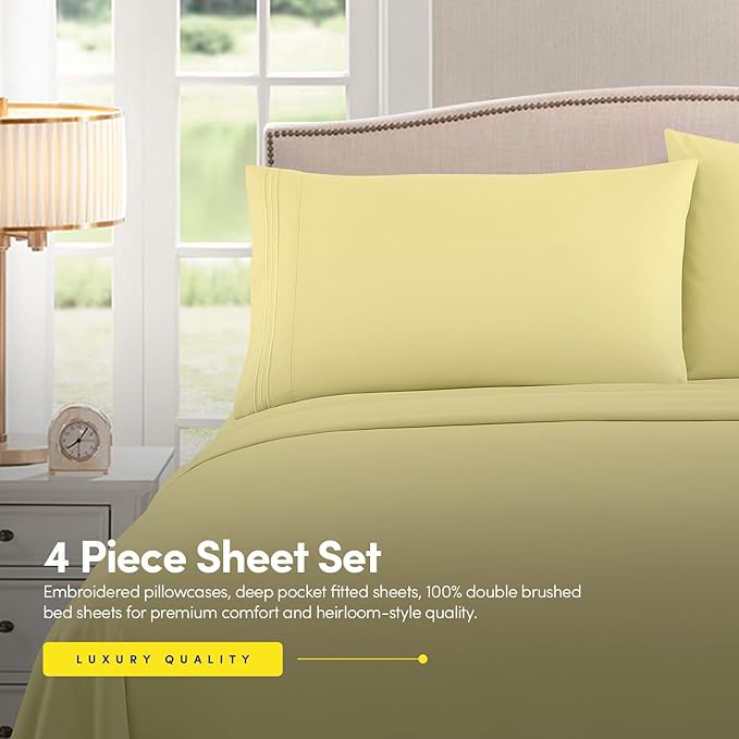 1500 Supreme Collection Queen Sheet Sets Pale Yellow - Luxury Hotel Bed Sheets and Pillowcase Set for Queen Mattress - Extra Soft, Elastic Corner Straps, Deep Pocket Sheets, Queen Pale Yellow
